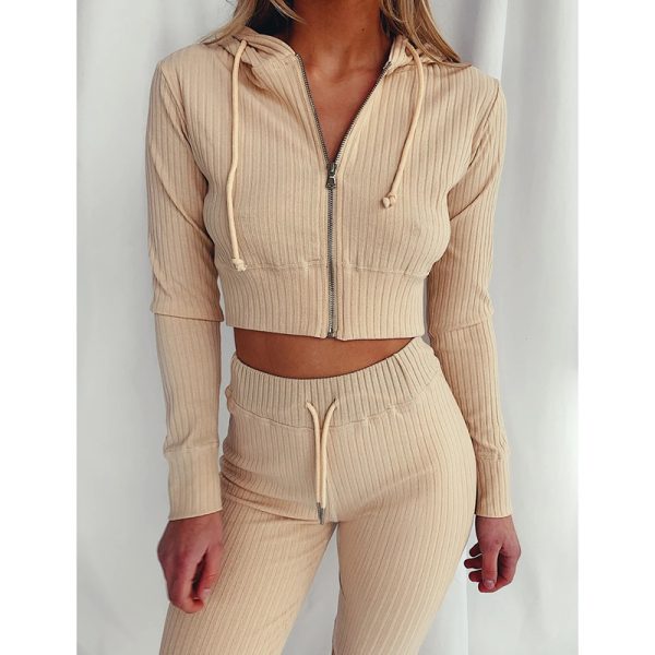 Women's  Hooded Long Sleeve Slim Fit Sports Casual Suit