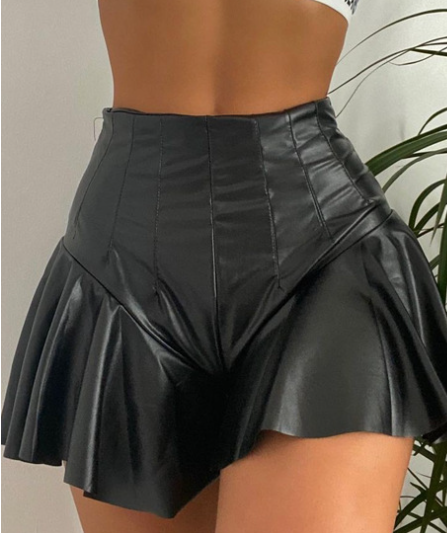 Women's Pants Pleated Pants Skirt Sheath A- line Shorts Leather Skirt Ruffled Small Leather Pants