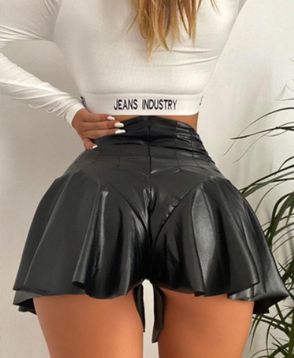 Women's Pants Pleated Pants Skirt Sheath A- line Shorts Leather Skirt Ruffled Small Leather Pants