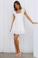 Women's Earless White Ruffle Sleeve Dress Sundress