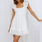 Women's Earless White Ruffle Sleeve Dress Sundress