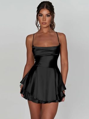 Women's Sexy Bare Back Halter Party Satin Strap Dress