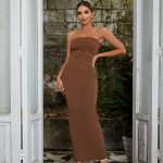 Women's Sexy Tube Top Stitching Mesh See through Slim Dress