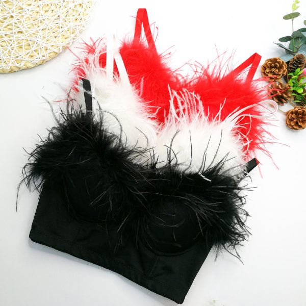 Women's  Free Nightclub Sexy Feather Coat Sexy Backless Deep V Plunge Neck Strap Women