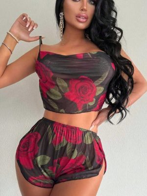 Women's Rose Print Two Piece Sling