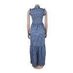 Women's Printed Sleeveless Stitching Maxi Dress with Wooden Ear