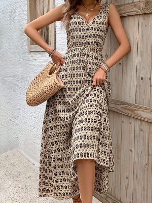 Women's Summer Women Rhombus Prints Sleeveless Dress