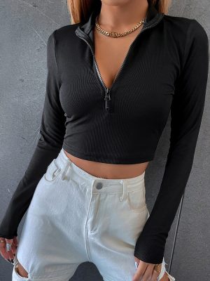 Women's Clothing  T shirt Stand Collar Sexy Top