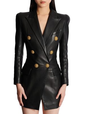 Women's  Slim Hip Double Breasted Faux Leather Dress