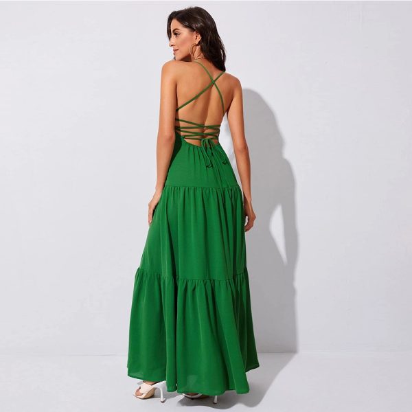 Women's Swing Tight Waist Party Dress Backless Strap Elegant Dress Sundress