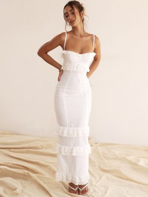 Women's Clothing Sexy Dress White Crocheted Dress Slim Fit French Dress Sexy