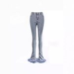 Women's Stretch Jeans Chic Stitching Ostrich Fur Fashionable Bell Bottom Pants Trendy