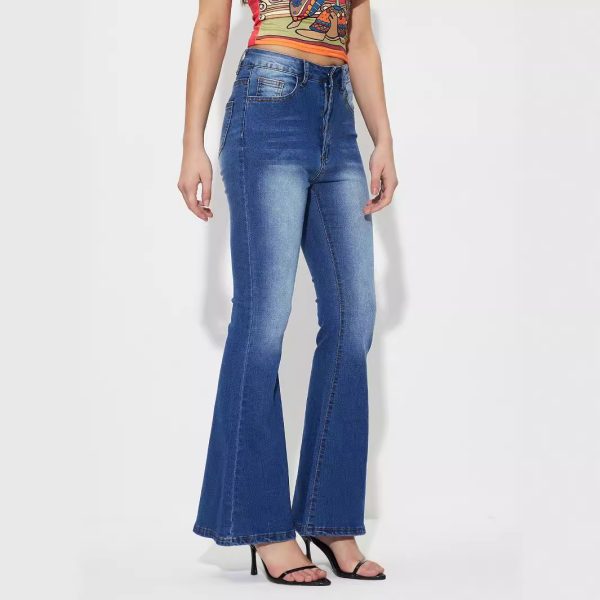 Women's Clothing Casual All Match Horn High Elastic Denim Trousers
