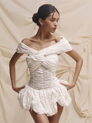 Women's Short Dress Solid Color Waist Tight Drawstring Dress