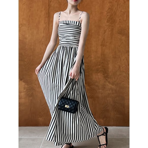 Women's French Striped Bandeau Sling Dress