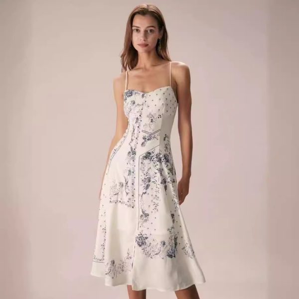 Women's  Elegant Graceful Spaghetti Strap Floral Print Dress