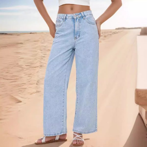 Women's Clothing Straight Loose High Waist Denim Trousers Women Jeans