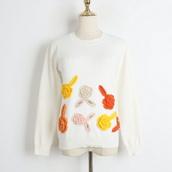 Women's Tridimensional Hand Crochet Floral Round Neck Sweater