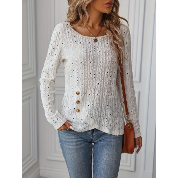 Women's Shirt Women Spring Long Sleeve Knitted Jacquard Button Top