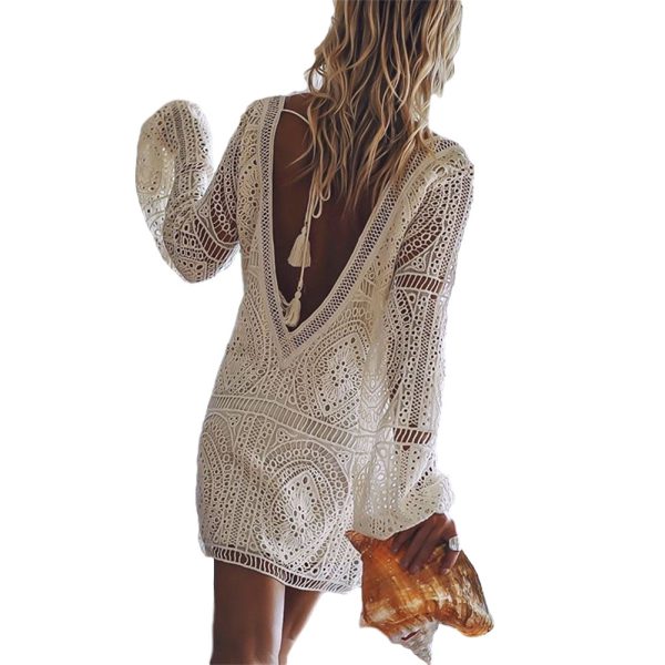 Women's Dress Sexy Deep V Plunge Long Sleeve Beach Dress