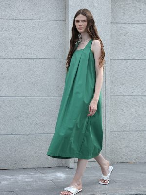 Women's Texture Pure Cotton Loose Suspender Casual High Grade Sleeveless Trousers Dress for Women