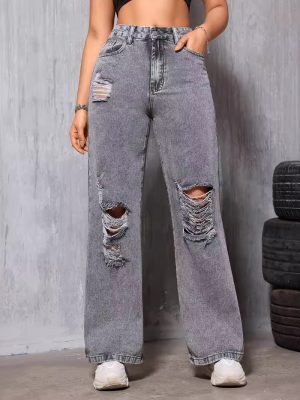 Women's Straight Leg Pants Denim  Worn Street Slimming Casual Years Spring Summer