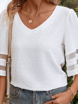 Women's  Gauze Stitching Half Sleeve White Top for Women