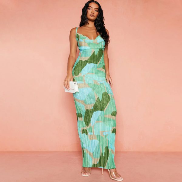 Women's Summer Printed Elegant Slim Backless Strap Dress