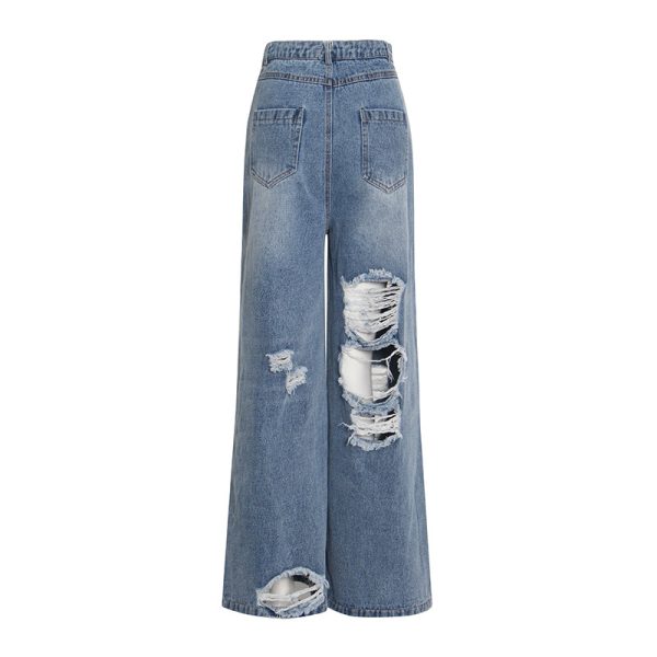 Women's  Ripped Wide Leg Pants Slimming Straight Mop Jeans for Women