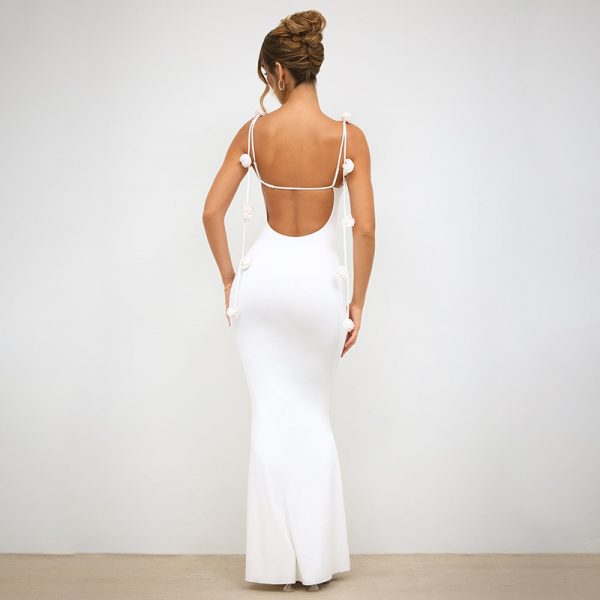 Women's Backless Bandage 3D Floral Decoration Hip Spaghetti Straps Dress