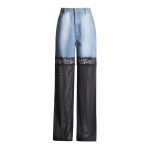 Women's  Stitching See Through High Grade High Waist Wide Leg Jeans Women