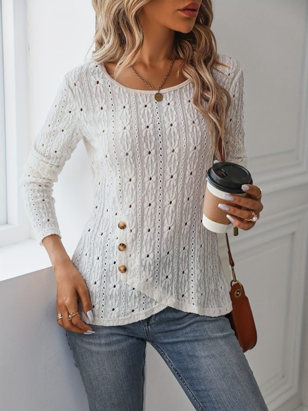 Women's Shirt Women Spring Long Sleeve Knitted Jacquard Button Top