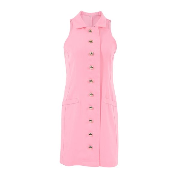 Women's Slimming Solid Color Classic Faux Pocket Dress Short