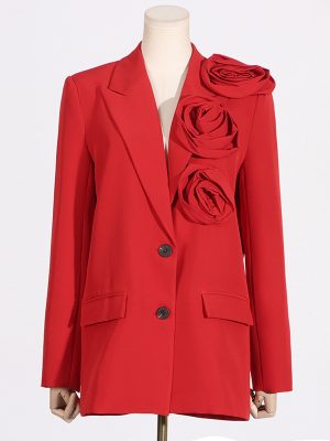 Women's Solid Color V Neck Rose Stitching Design Profile Blazer