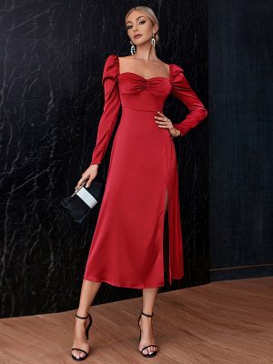 Women's High Slit Mid Length Dress Evening Dress