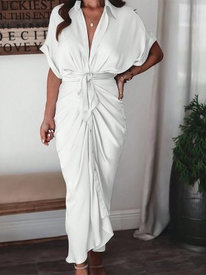 Women's  Sexy V neck Double Breasted Dress