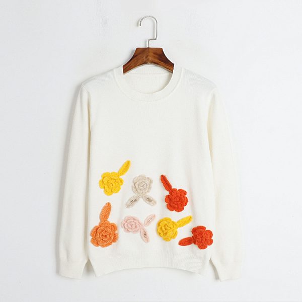 Women's Tridimensional Hand Crochet Floral Round Neck Sweater