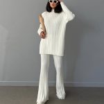 Women's  Sweater Pants Woolen Two Piece Set