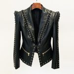 Women's Star Heavy Industry Eyelet Rope Slim Fit Leather Coat Blazer Jacket