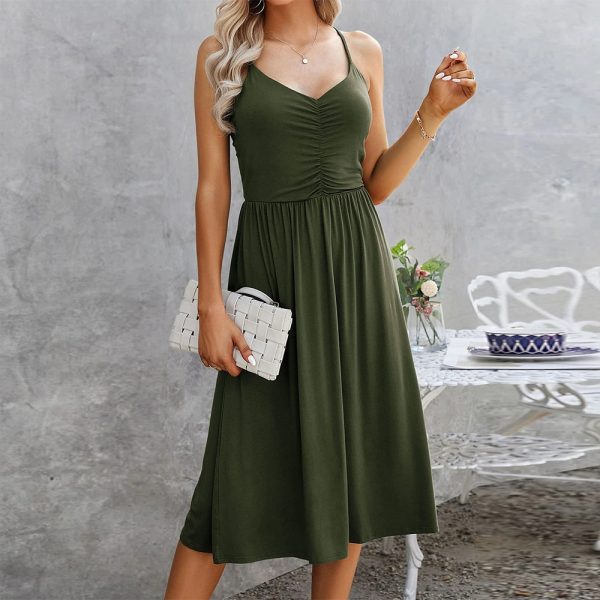 Women's Early Spring Fresh Solid Color Strap Swing Wild Dress