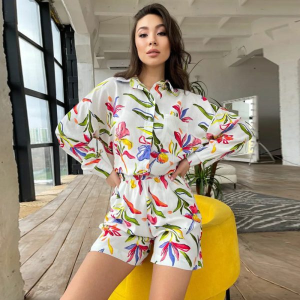 Women's  Shirt Shorts Ladies Women Two Piece Set