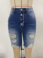 Women's Shorts Street Ripped Burr Tight Short Length Pants