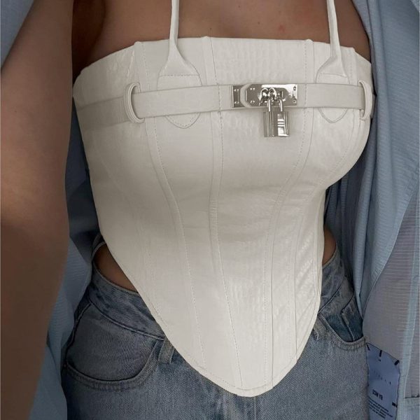 Women's Metal Lock Leather Vest Spring Sexy Top