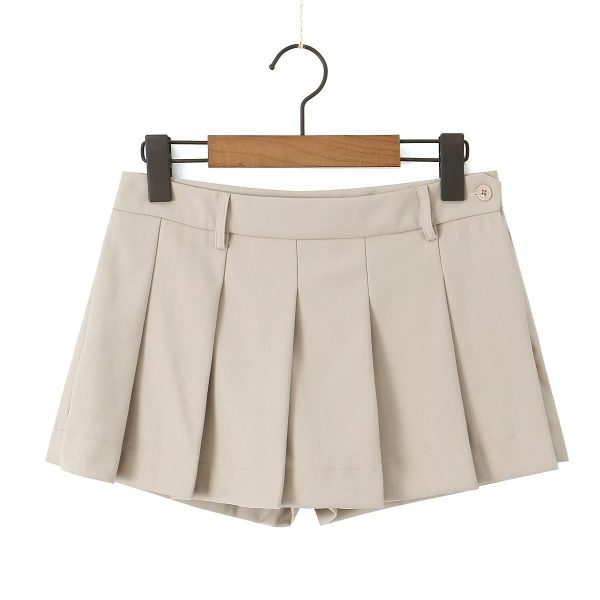 Women's Summer Two Color Pleated Pant skirt Solid Color Shorts