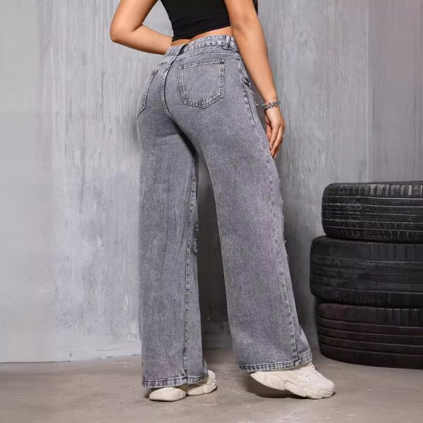 Women's Straight Leg Pants Denim  Worn Street Slimming Casual Years Spring Summer