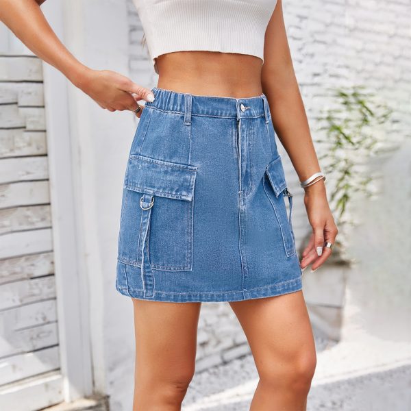 Women's Washed Denim Cargo Pants Skirt Skirt