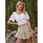 Women's Clothing High Waist Ruffles Cotton Linen Shorts Pant skirt