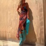 Women's Sexy Sleeveless Printed Stretch Split Straps Tulle Dress