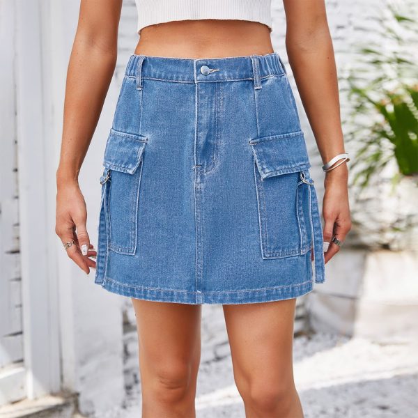 Women's Washed Denim Cargo Pants Skirt Skirt