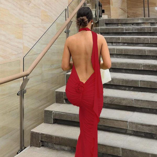 Women's Sexy Big Backless Maxi Dress Sexy Slim Halter Dress